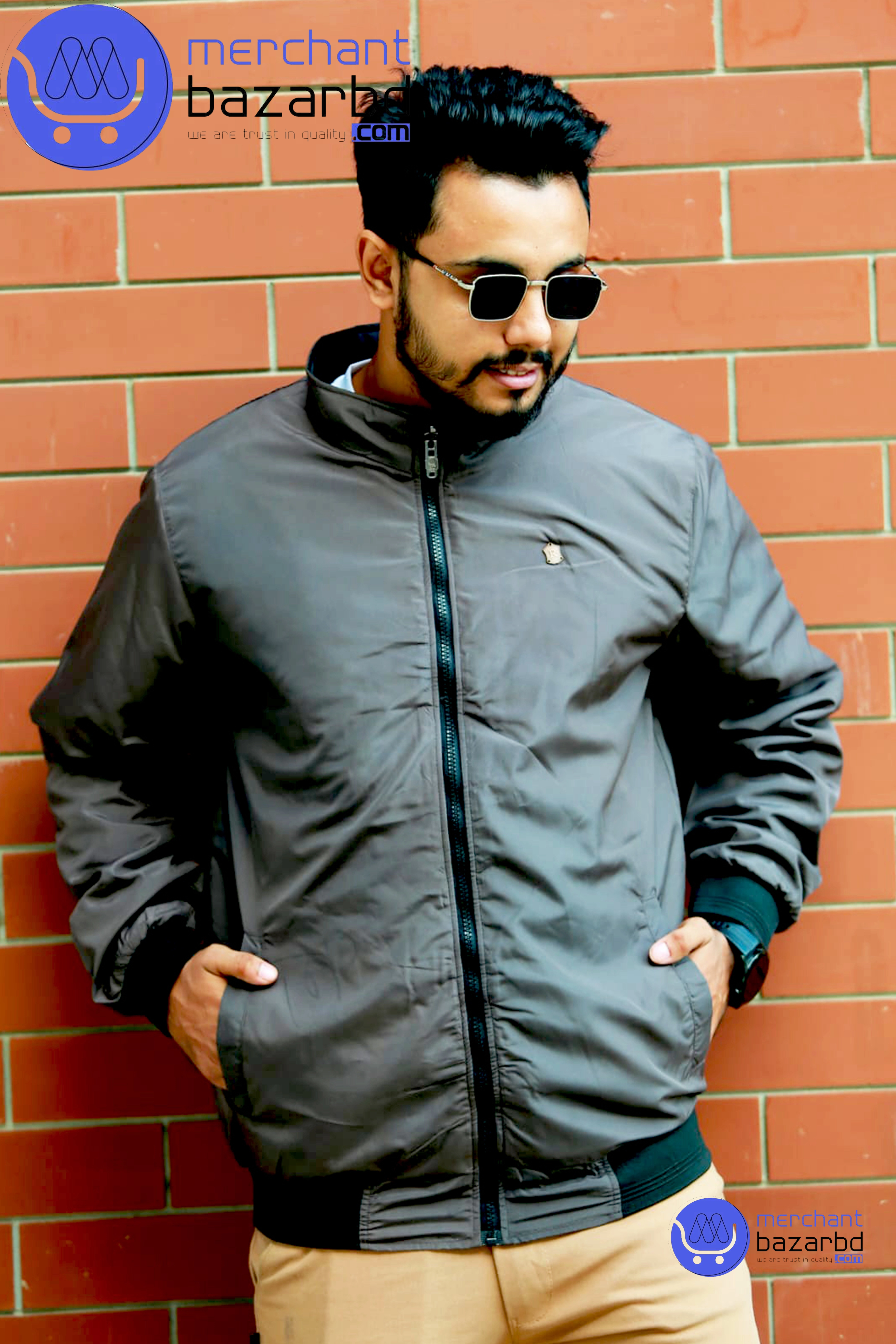 High neck men's waterproof jacket.