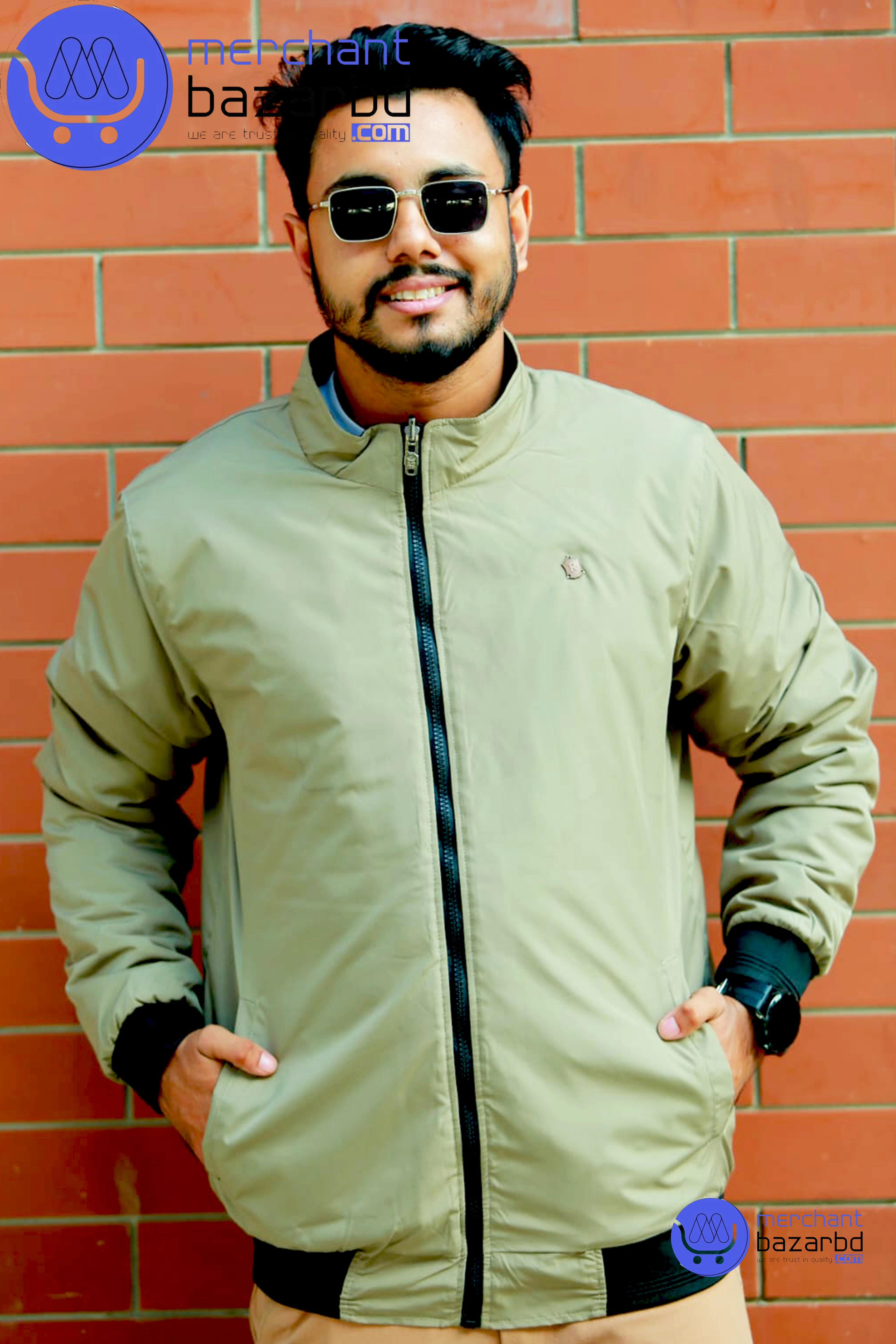 High neck men's waterproof jacket.